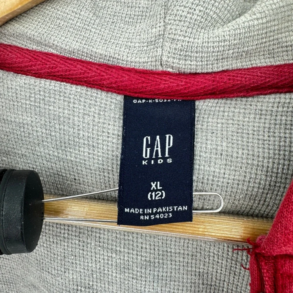 VTG Gap Kids Red Full Zip Hoodie Waffle Lined Athletic Dept XL Y2K 2000s Retro